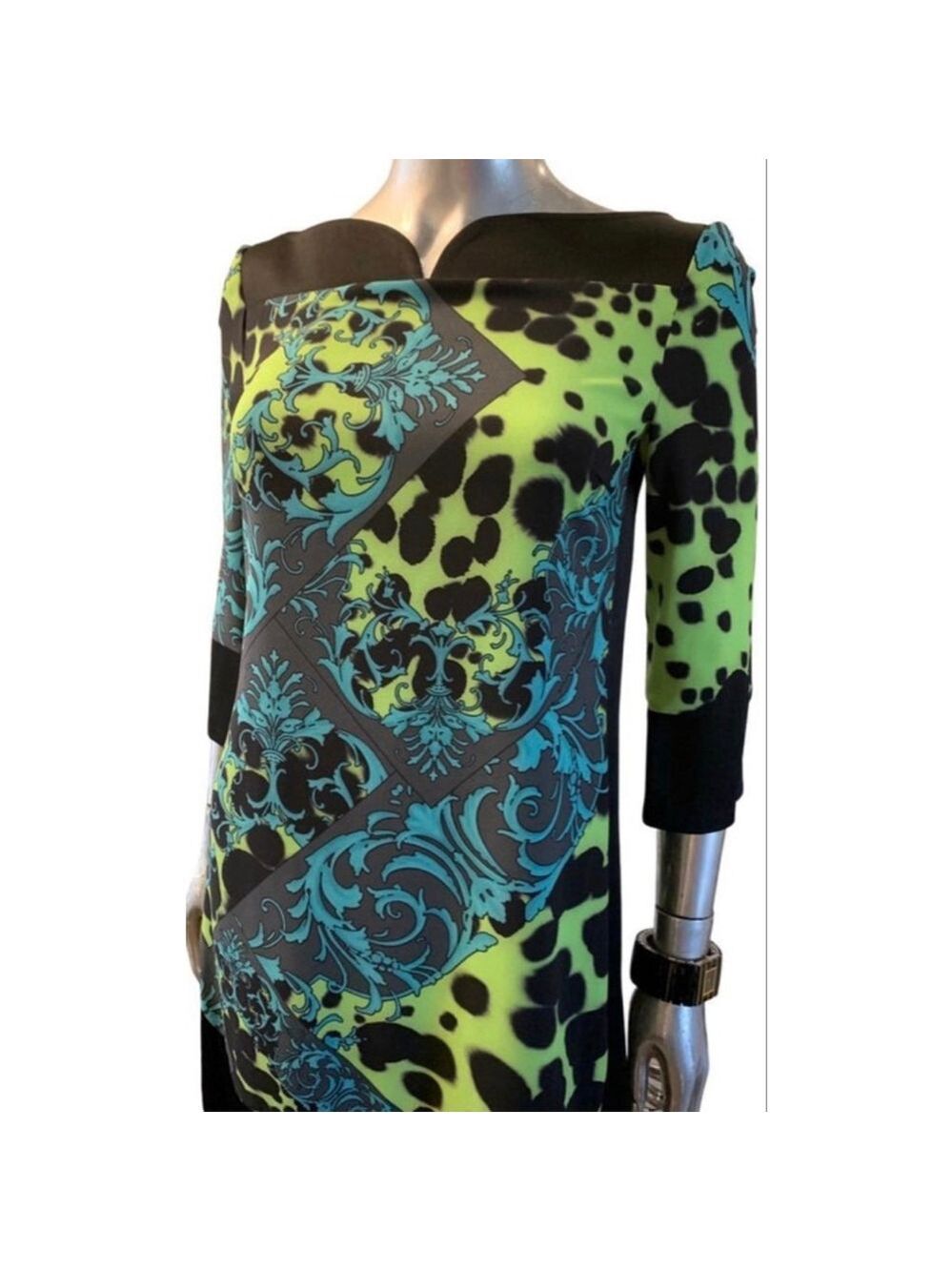 Versace Collection by Gianni Versace Dress in Black, Lime Green, and Teal 42/6